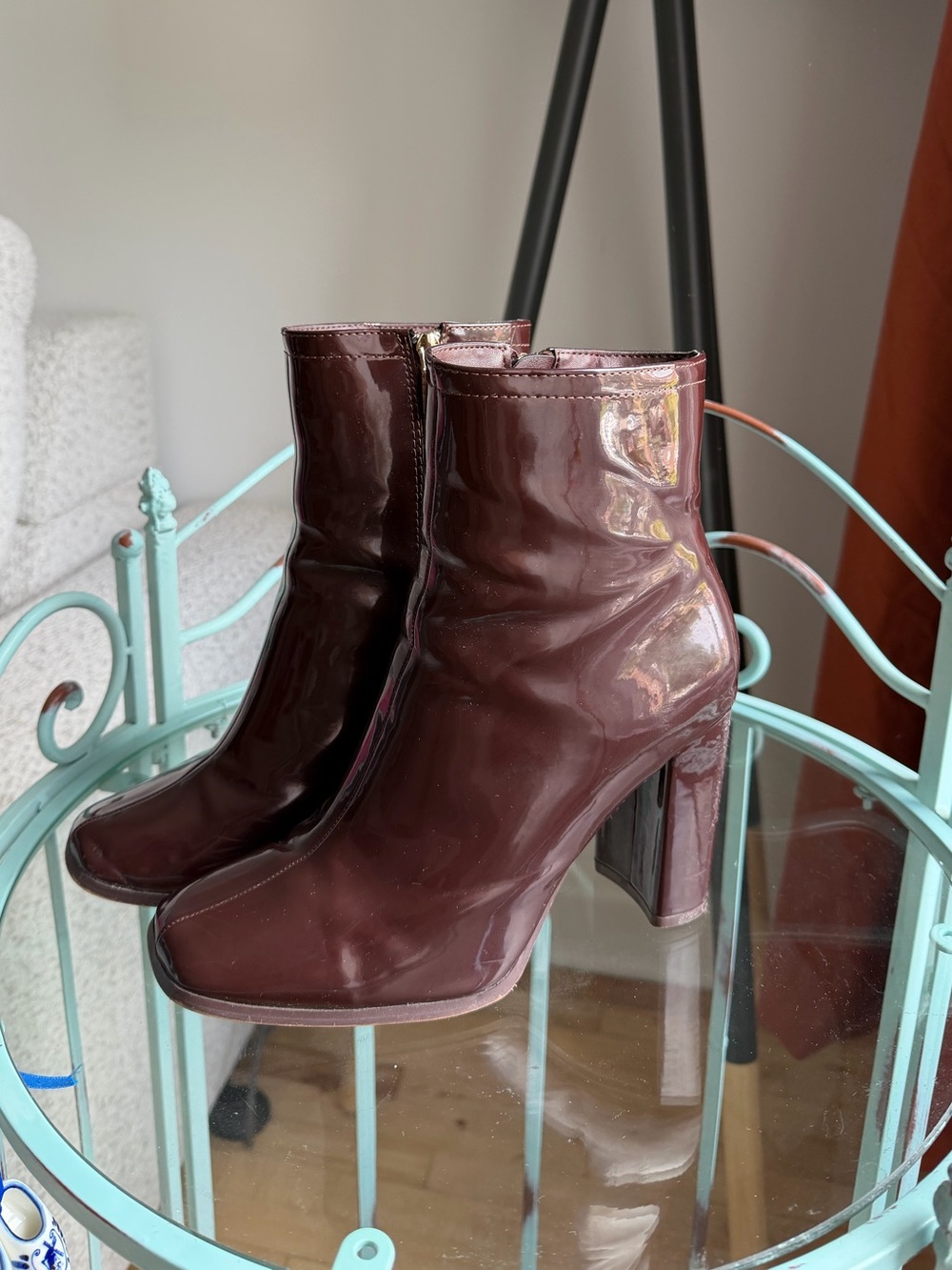 Aldo Patent Faux Leather Brown Ankle Boots